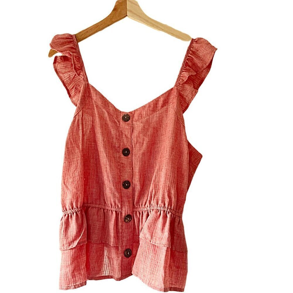 Ruffled Strap Button-Front Women's Top in Coral